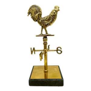 Vintage English Solid Brass Rooster Weathervane on Slate Base by Thomas Blakemore, 1981 - English Country, Farmhouse, Rustic, Americana