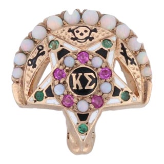 Kappa Sigma Fraternity Badge 10k Gold Pearl Ruby Opal Emerald Greek Crescent Pin For Sale