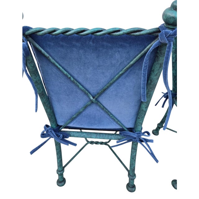 2 Vintage Pompeii Babylon Designer Side Chairs Twisted Aluminum Faux Verdigris For Sale - Image 4 of 14