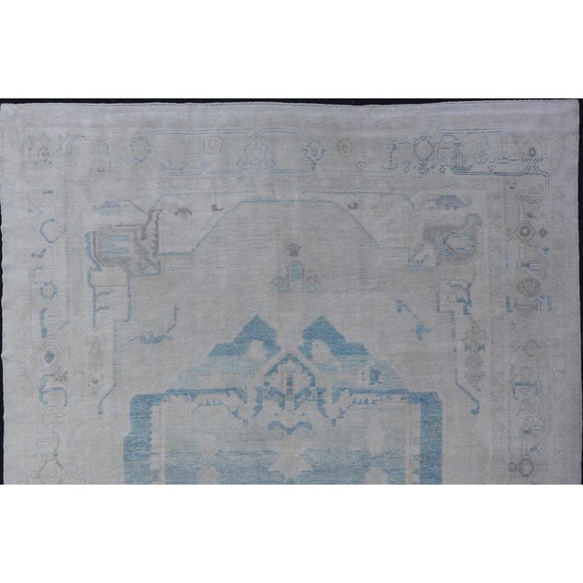 Modern Turkish Oushak Large Medallion Rug in Light Blue and Cream For Sale - Image 12 of 12