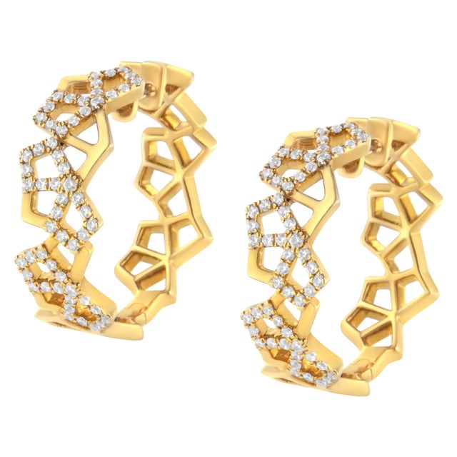 Haus of Brilliance 14K Yellow Gold 3/4 Cttw Diamond Honeycomb Hoop Earrings (G-H Color, SI1-SI2 Clarity) - 24MM For Sale - Image 4 of 6