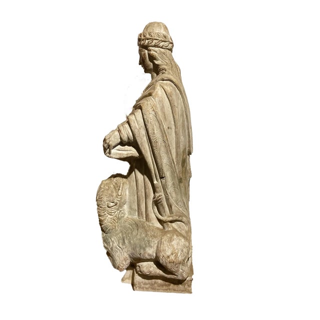 Wood Antique Wood Sculpture of the Prophet Saint Daniel and the Lion 21.5 For Sale - Image 7 of 8