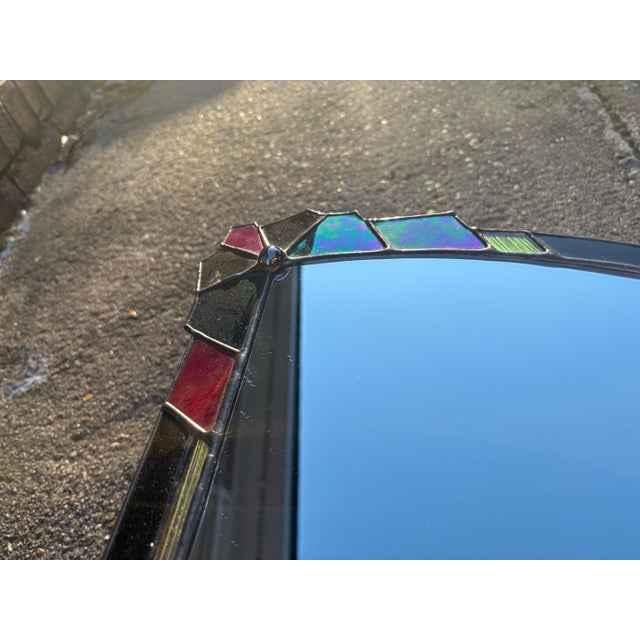 Art Decor Iridescent Stain Glass Gothic Arched Mirror, Vintage Tiffany Inspired Mirror For Sale - Image 9 of 11