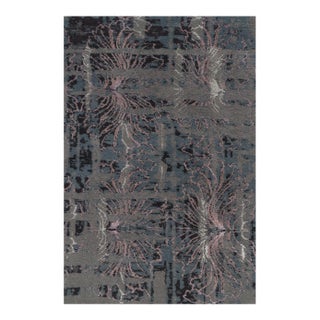 Rug & Kilim’s Abstract Rug in Blue and Grey, Subdued Pink Floral Patterns For Sale