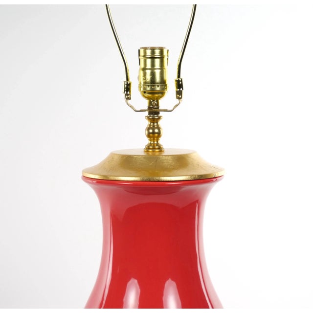 Pair Salmon Porcelain Tables Lamps With Giltwood Pedestals For Sale - Image 10 of 13