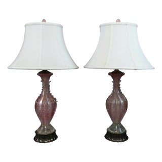 Mid 20th Century Pink Italian Murano Glass Table Lamps - A Pair For Sale