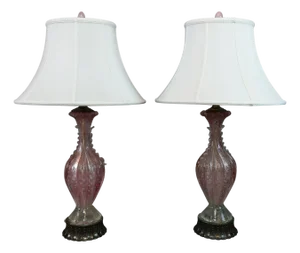Mid 20th Century Pink Italian Murano Glass Table Lamps - A Pair