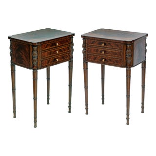 Maitland Smith Flame Mahogany Three Drawer End Tables, a Pair For Sale