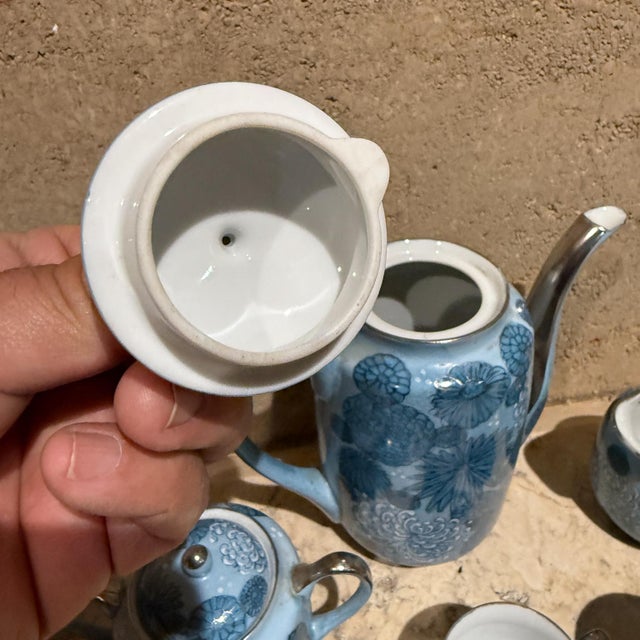 1960s Meito Japan Blue Floral Porcelain Tea Set For Sale - Image 9 of 11