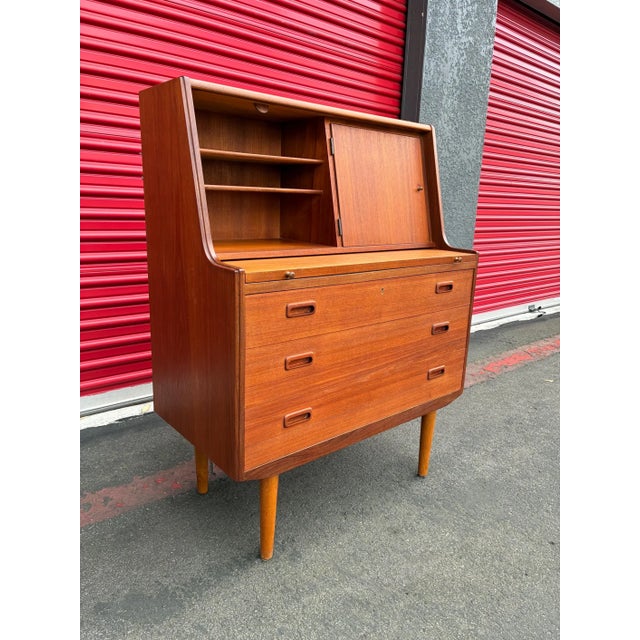 Wood Vintage Danish Mid Century Modern Teak Secretary Desk For Sale - Image 7 of 11