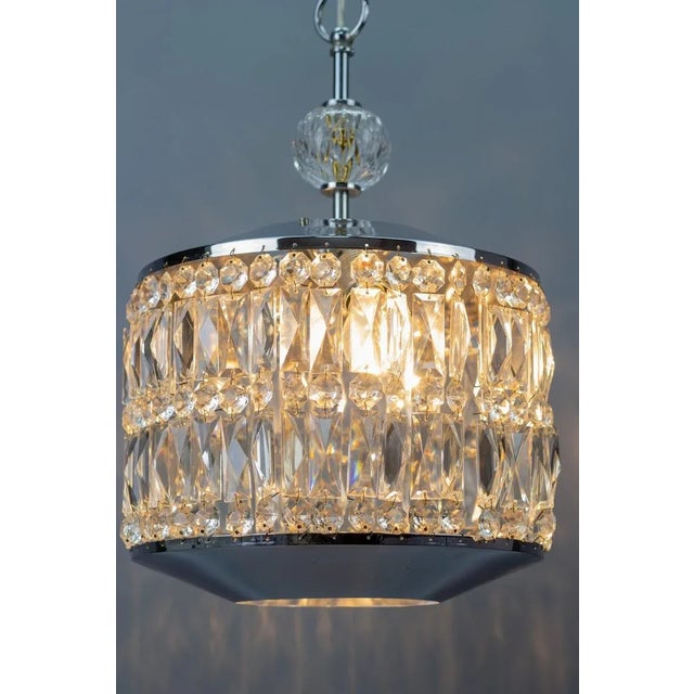 Mid-Century Modern Crystal Glass and Chrome Pendant Lamp For Sale - Image 10 of 18