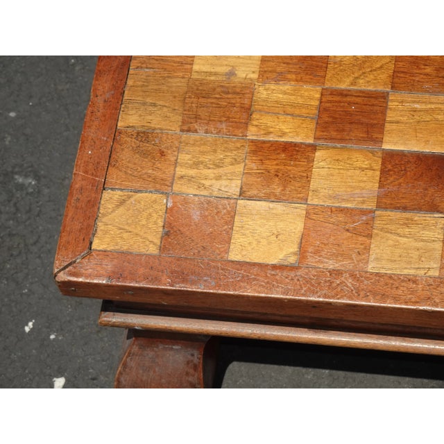 Vintage French Country Oak Checkered Brown Footstool For Sale In Los Angeles - Image 6 of 12