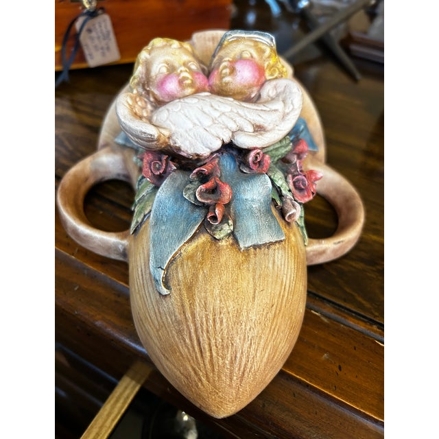 Victorian Ornate Cherub and Roses Victorian -Style Ceramic Wall Planter For Sale - Image 3 of 6