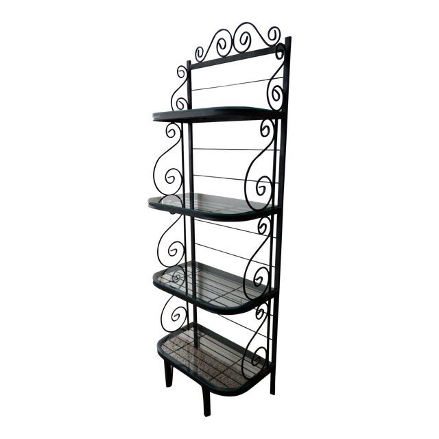 Wrought Iron & Glass Shelves Baker's Rack Chairish