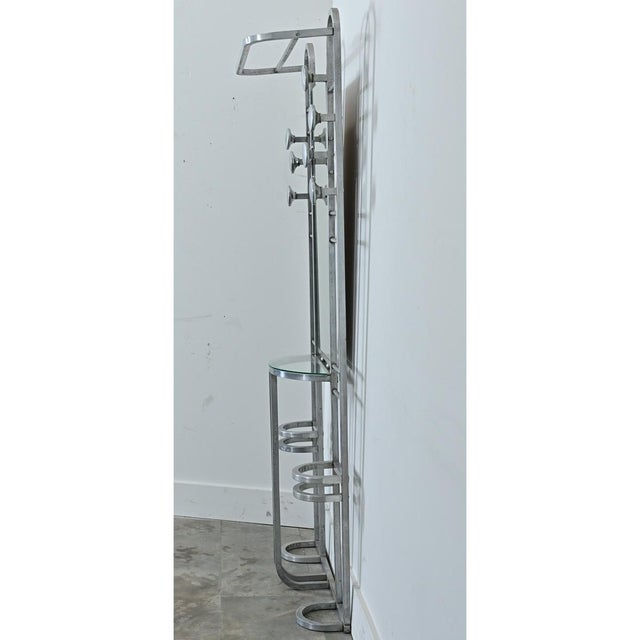 French Art Deco Aluminum Hall Tree with Mirror For Sale - Image 14 of 15
