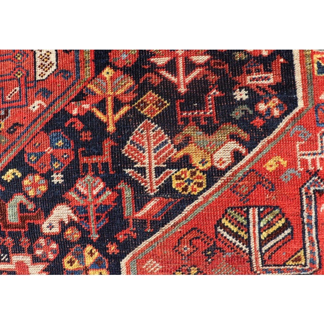 Antique Hand Knotted Persian Qashqai Shiraz Tribal Rug With Tribal Design 5'1 X 6'2 For Sale - Image 12 of 14