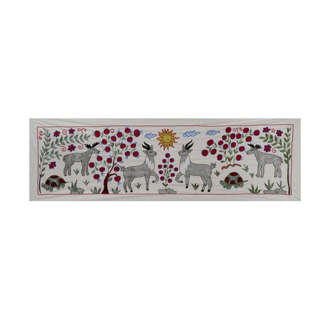 Mid-Century Modern Suzani Table Runner – Deer Wall Decor For Sale - Image 3 of 11