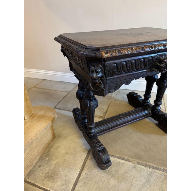 Wood Antique Victorian Carved Oak Freestanding Centre Table, 1860 For Sale - Image 7 of 9