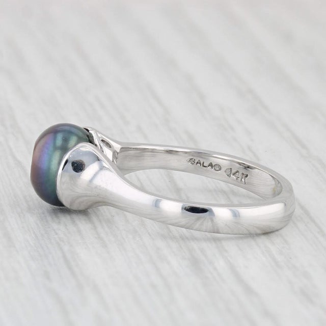 Art Deco New Galatea Cultured Black Pearl Diamond Ring 14k White Gold Size 6.25 For Sale - Image 3 of 8
