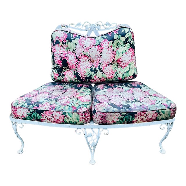 Vintage Woodard Wrought Iron Outdoor Patio Furniture Sectional Piece For Sale