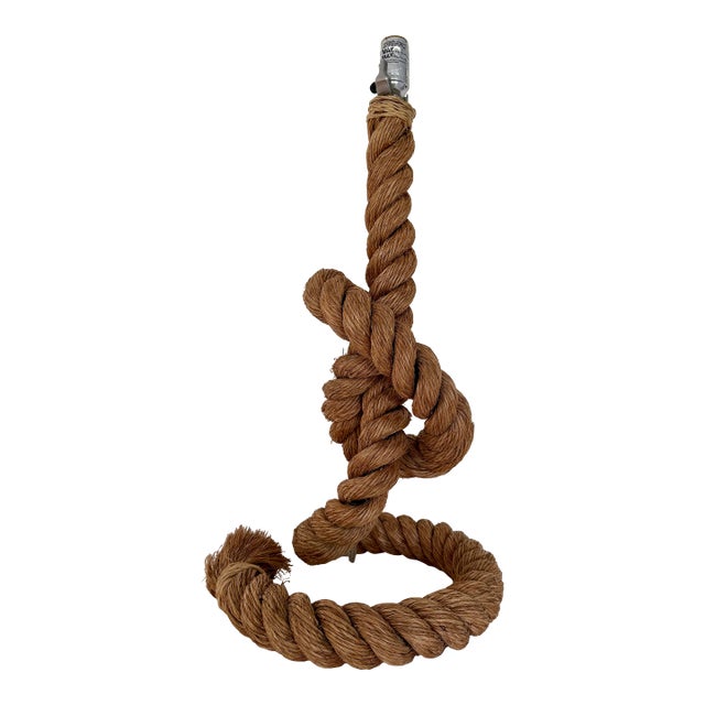 Large Mid-Century French Rope Work Table Lamp in the Style of Audoux-Minet For Sale