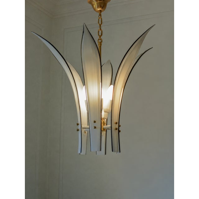 Black Italian Brass and Murano Glass Palms Chandelier, 1970s For Sale - Image 8 of 10