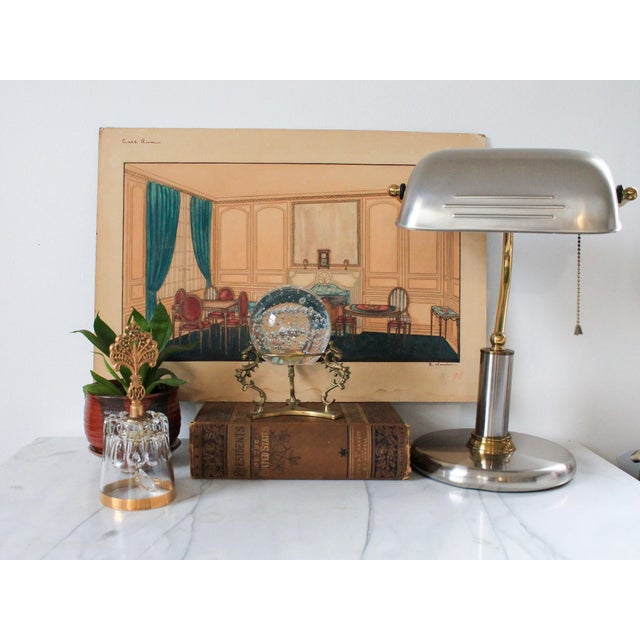 Mid-Century Modern Vintage Art Deco Bankers Stainless Steel & Brass Desk Lamp For Sale - Image 3 of 12