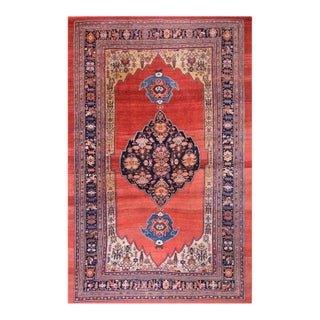 1880s Red Medallion Rustic Antique Persian Bijar Rug 7'10" X 12' Handknotted Wool Carpet For Sale