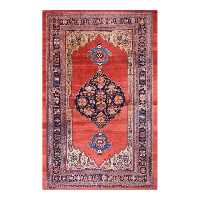 1880s Red Medallion Rustic Antique Persian Bijar Rug 7'10" X 12' Handknotted Wool Carpet For Sale