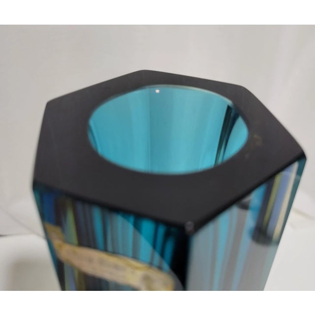 Blue Vintage Murano Sommerso Blue Hexagonal Glass Vase For Sale - Image 8 of 12
