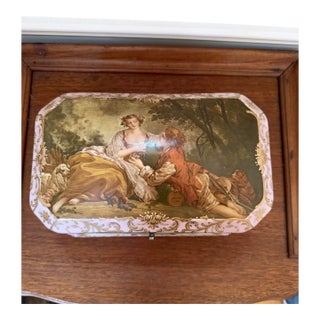Large Antique French Sèvres-Style Porcelain Bombe Casket Box | Boucher Pastoral Scene | Rose Pink & Gilt | c.1880–1900 For Sale