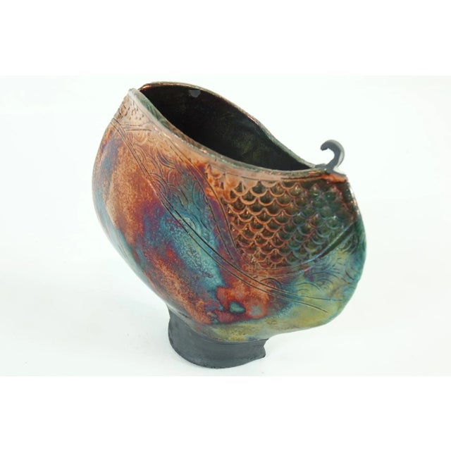 Iridescent Clay Vessel Signed For Sale - Image 6 of 6
