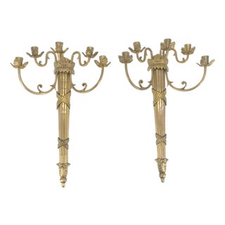 Pair of Antique Regency Revival Bronze Wall Sconces Candle Sticks MINT For Sale