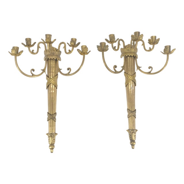 Pair of Antique Regency Revival Bronze Wall Sconces Candle Sticks MINT For Sale