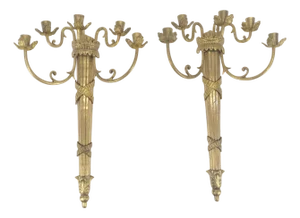 Pair of Antique Regency Revival Bronze Wall Sconces Candle Sticks MINT