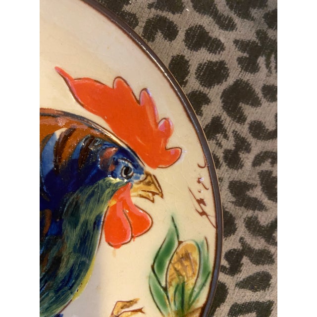 Vintage Portuguese Low Relief Pottery Rooster Plates For Sale In Savannah - Image 6 of 12