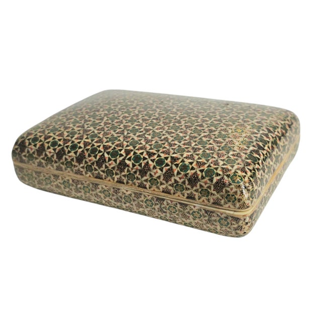 Traditional Moorish- Arabic Micro Mosaic Inlaid Hardwood Jewelry Box With Geometric Star Motifs 5.5" For Sale - Image 3 of 10