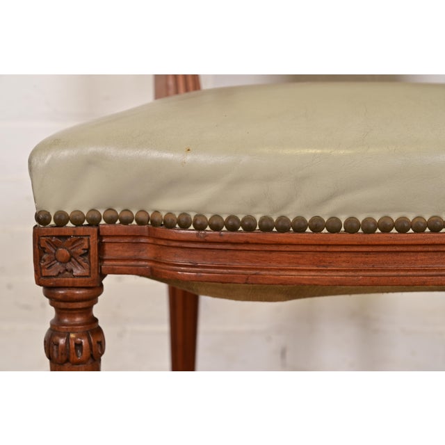 Baker Furniture Style French Regency Louis XVI Carved Walnut Side Chairs or Dining Chairs, Pair For Sale - Image 9 of 13
