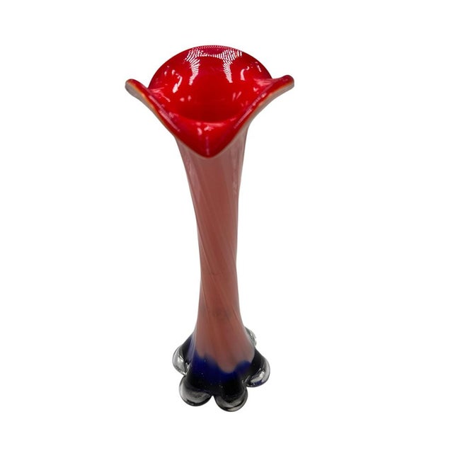 Red Murano Glass Flower Vase, Italy, 1960s For Sale - Image 3 of 7