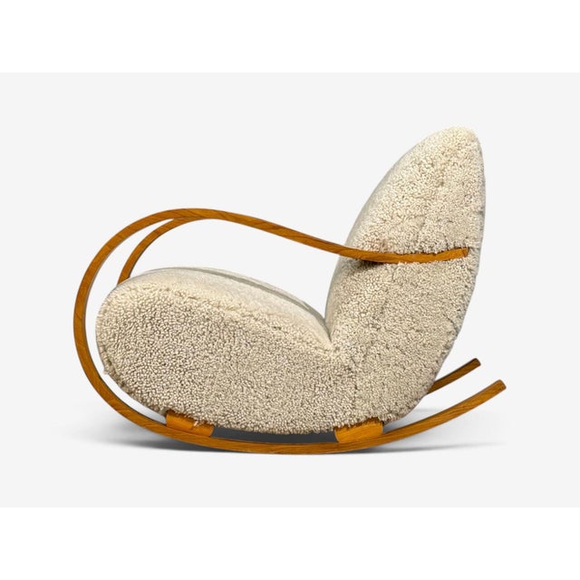 Beige Swedish Modern, Rocking Chair, Elmwood, Beige Shearling, Sweden, 1940s For Sale - Image 8 of 13