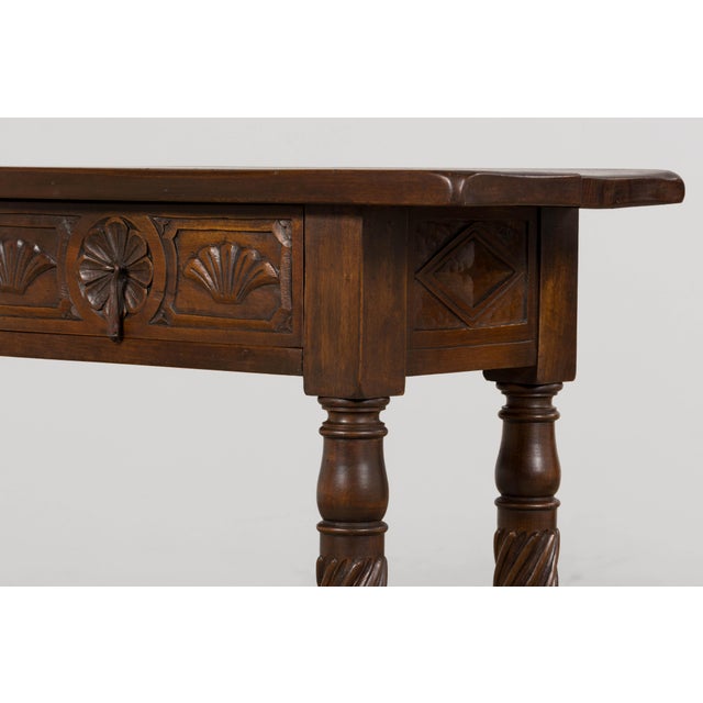 Wood Early 20th Century Spanish Walnut Console Table With Barley Twist Legs For Sale - Image 7 of 18