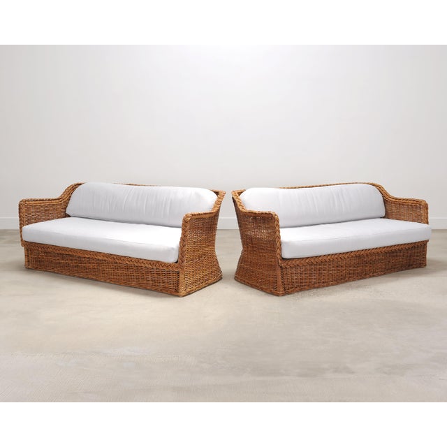 Michael Taylor Pair of Michael Taylor Style Organic Modern Wicker Rattan Sofas For Sale - Image 4 of 18