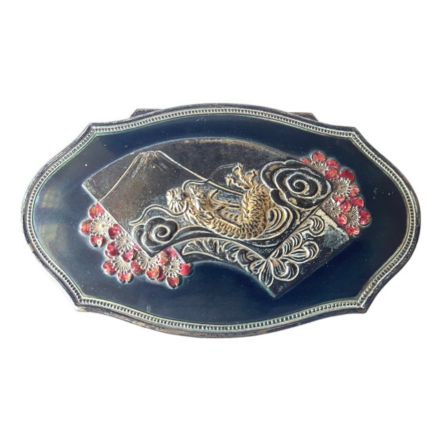 Mid 20th Century Japanese Mount Fuji With Dragon Enameled Top Jewelry Box For Sale