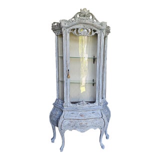 1940s Bluish Rococo Style Vitrine Cabinet For Sale