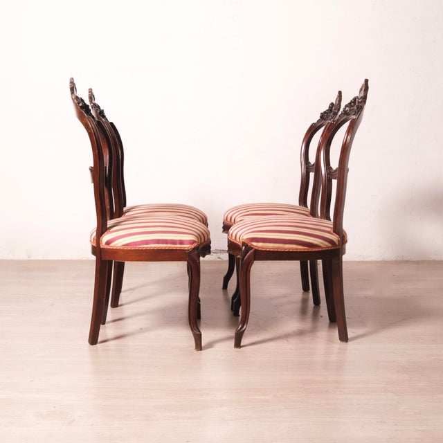 Antique Late 19th Century Louis Philippe Walnut Chairs, 1890s, Set of 4 For Sale - Image 3 of 12
