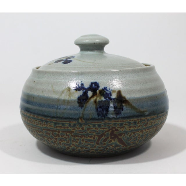 Vintage lidded studio art pottery serving dish. No makers mark. Minor age wear. No chips or cracks.