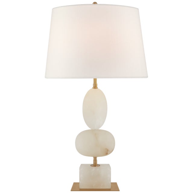 Modern Thomas O'Brien by Visual Comfort Signature Dani Medium Cordless Table Lamp in Alabaster with Linen Shade For Sale - Image 3 of 3
