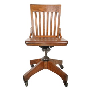 Antique Quarter Sawn Oak Swivel Desk Chair For Sale