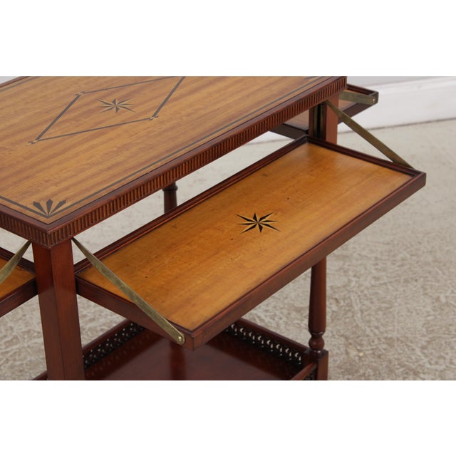 1990s John Widdicomb Marquetry Inlaid Serving Bar Cart For Sale - Image 5 of 18