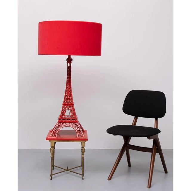 Stunning Eiffel tower lamp stand . Enamel metal . Bright Red color comes with a Red Velvet handmade shade . The large...